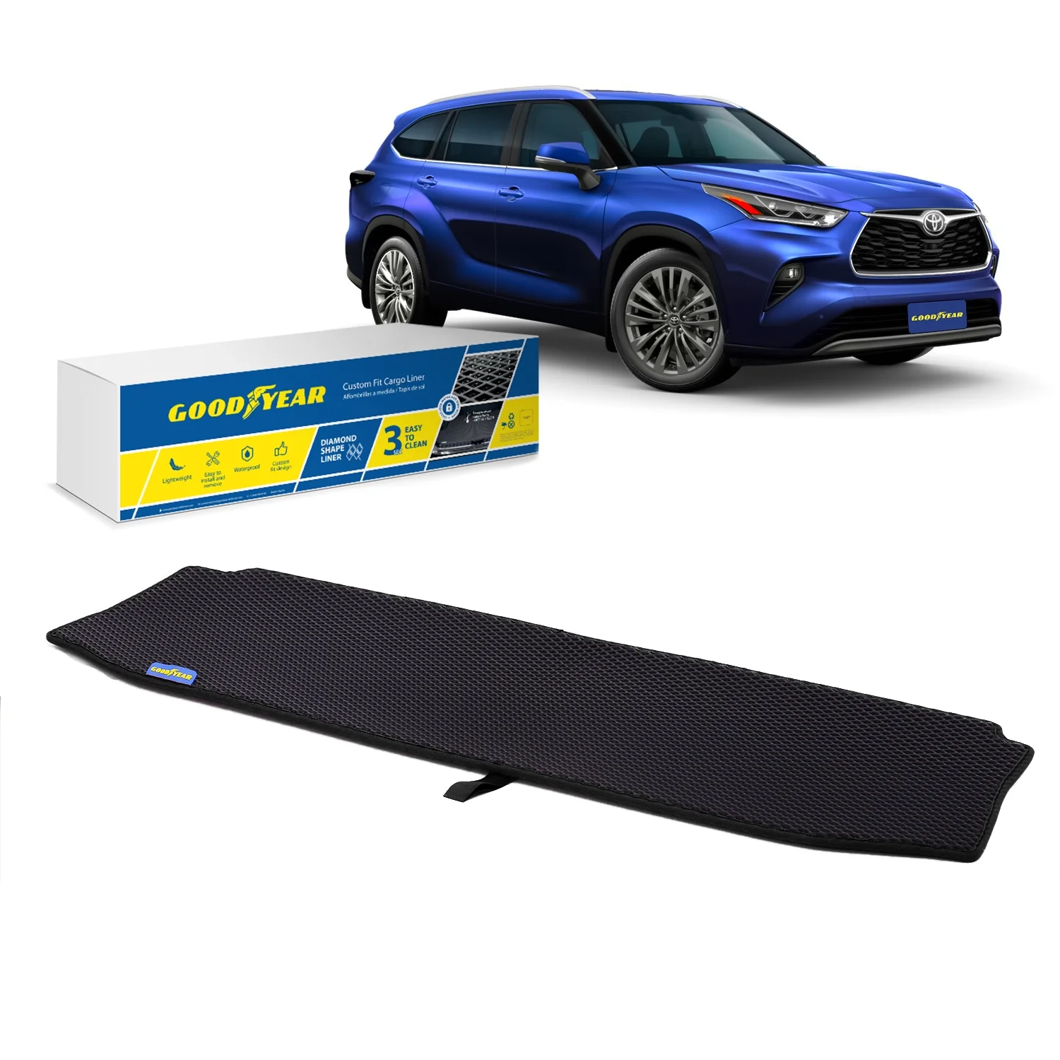 Goodyear Custom Fit Cargo Mat Liner for Toyota Highlander 2020-2024 - Heavy Duty Trunk Liner,Diamond Shape,Luggage with Waterproof, Liquid & Dirt Trapping Technology - Anti-Slip Cargo Liner - GY004658