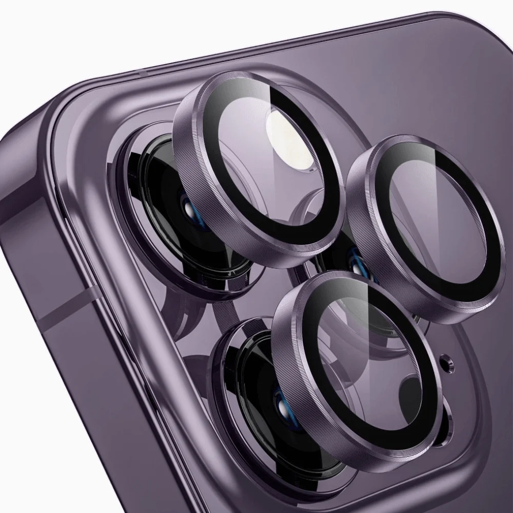 CASELIX iPhone 14 Pro Max Camera Lens Protector, Night Shooting Mode HD Tempered Metal Glass Camera Screen Protector Cover Film Accessories, Deep Purple