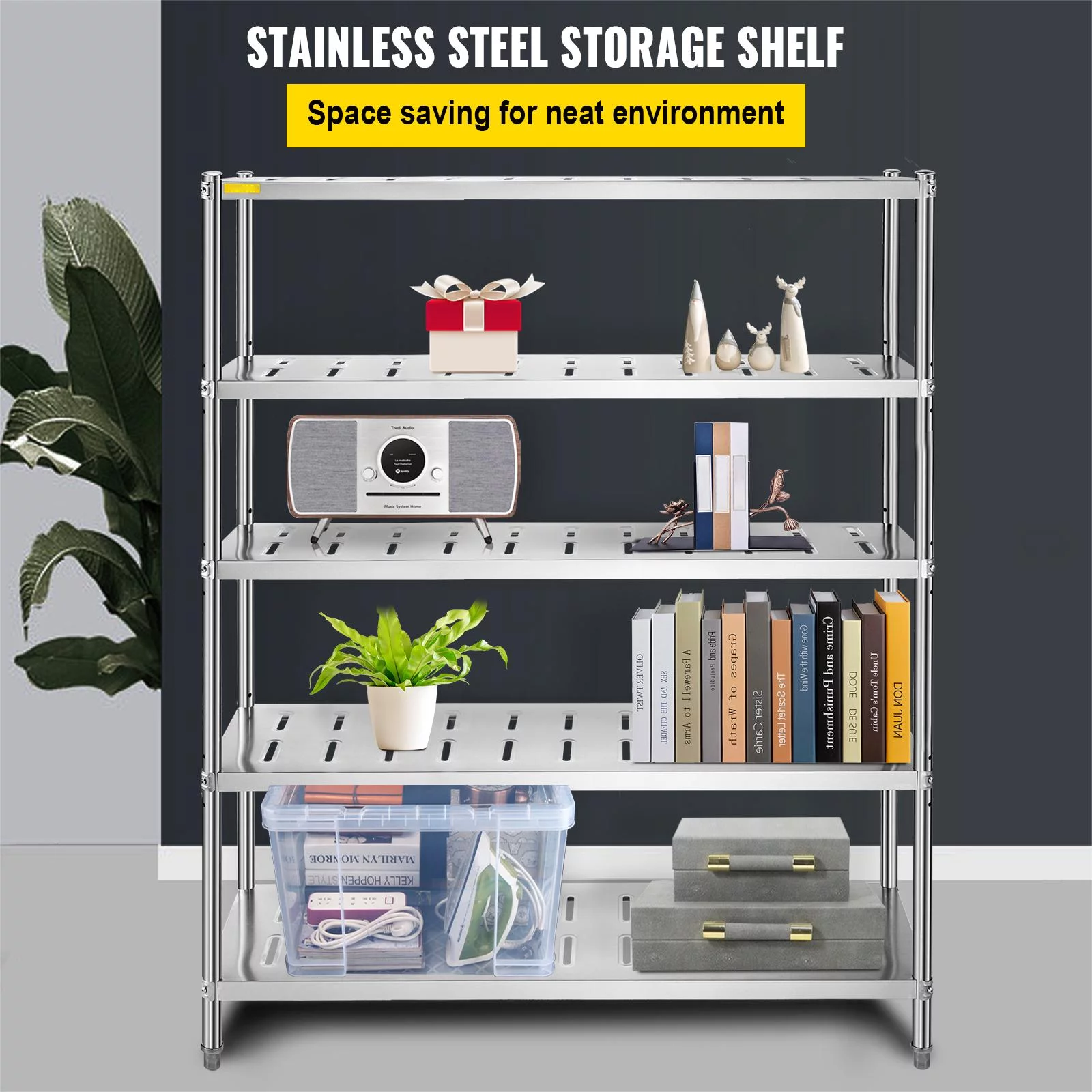 BENTISM Garage Shelf Heavy Duty Shelving 5-Tier 59.1x17.7x70.9 in Stainless Steel