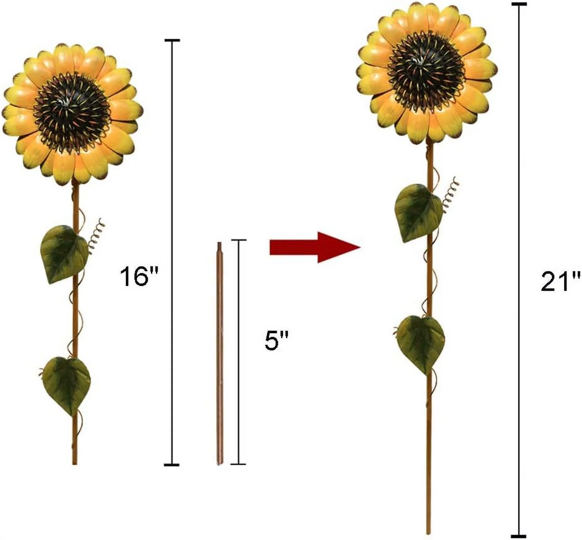 Metal Sunflower Garden Stake Decor Outdoor Sunflower Yard Stakes Sunflowers Yard Art Large Garden Sunflower Decor Flower Yard Lawn Ornaments Patio Decor Planter Stake (21 Inches High)