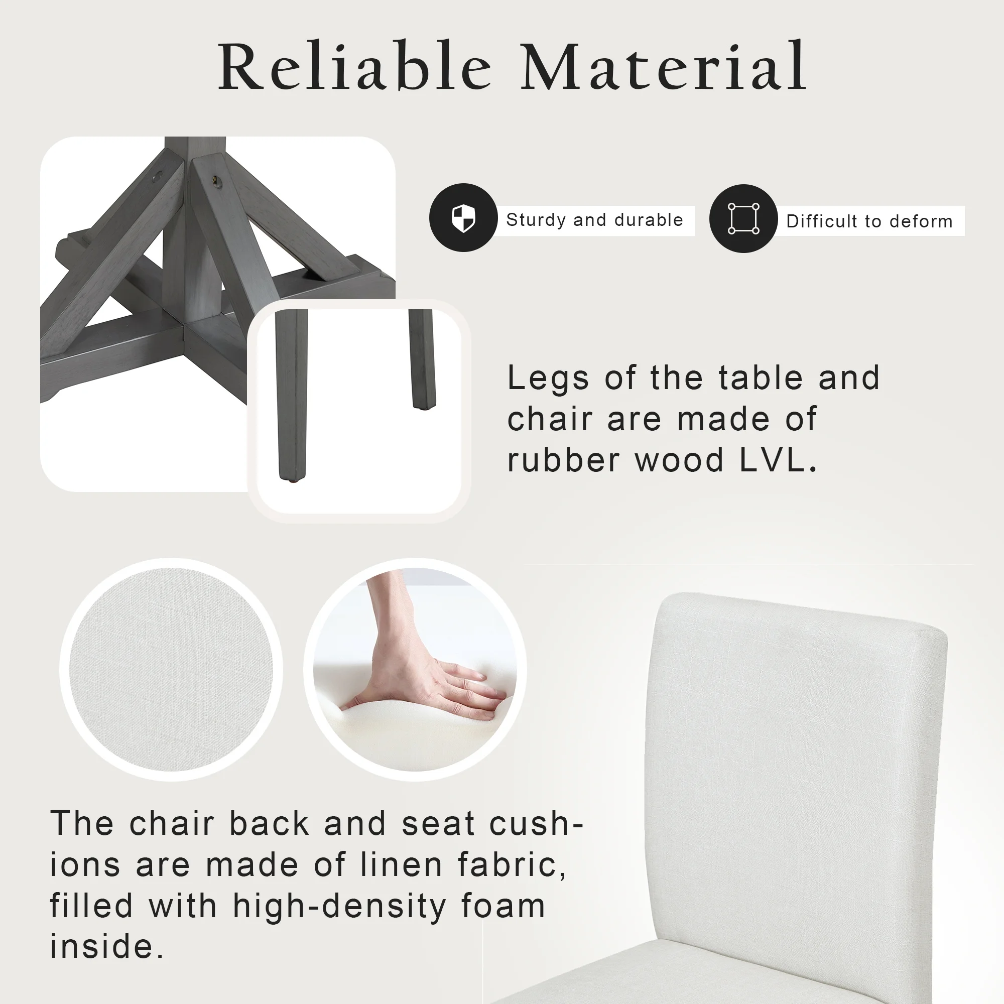 CoSoTower 5-Piece Farmhouse Style Dining Table Set, Marble Sticker and Cross Bracket Pedestal Dining Table, and 4 Upholstered Chairs (White+Gray)