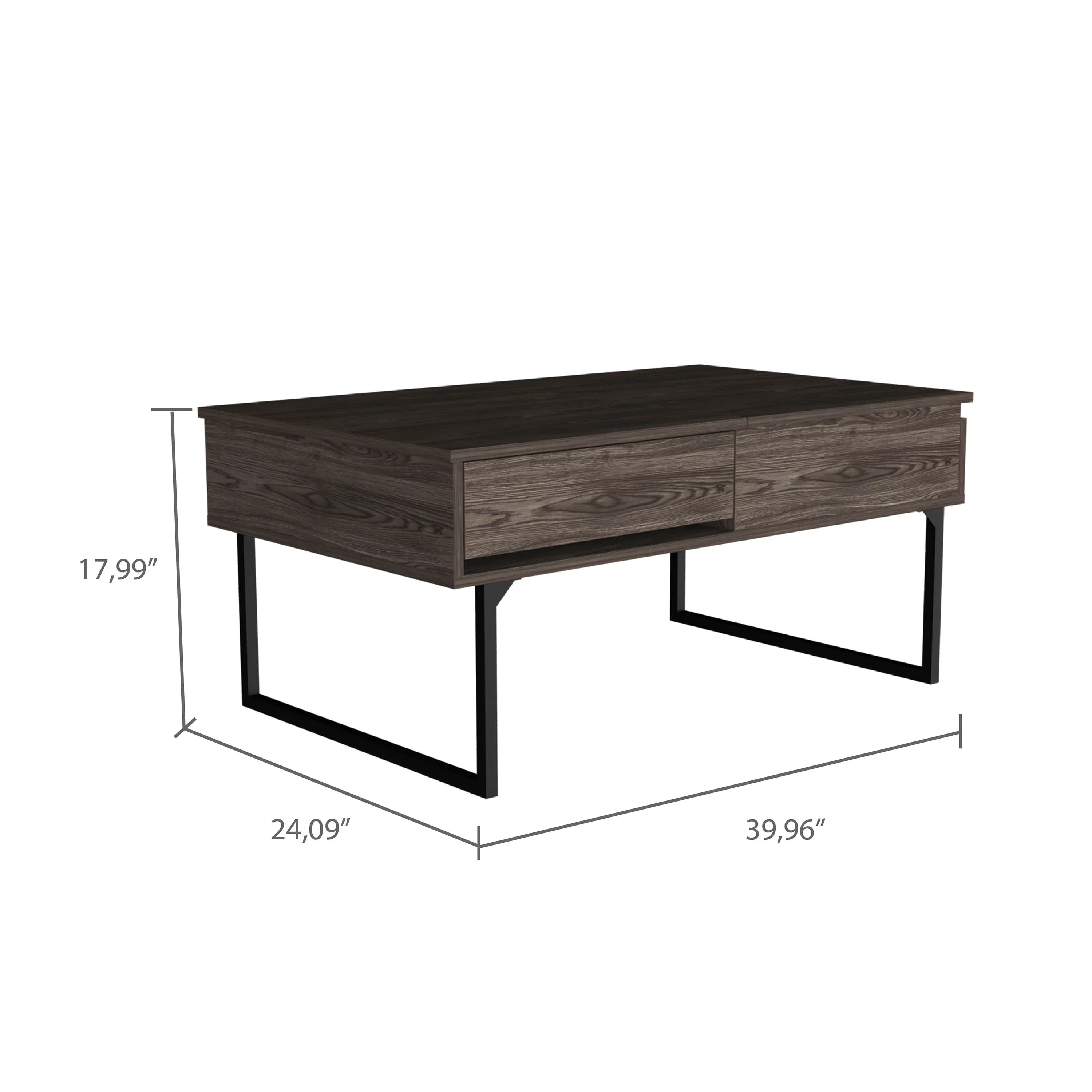 CoSoTower 1-Drawer Rectangle Liftable Top Coffee Table Dark Walnut