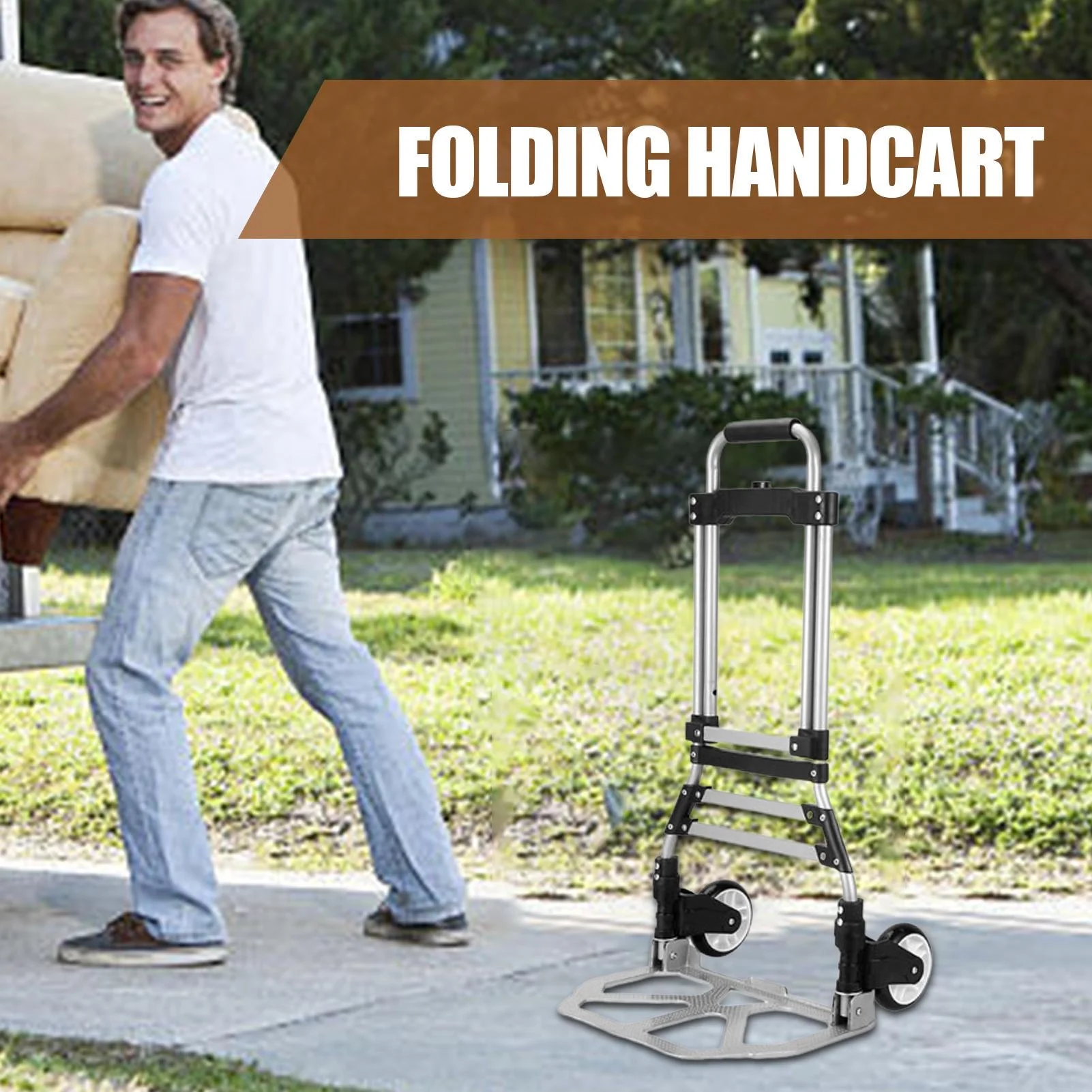 WZTO Hand Truck Foldable | Heavy Duty Luggage Moving Cart Utility Trolley With Wheels | 2-Wheel Hand Trucks Folding For Luggage Shopping Moving Warehouse Distribution Travel Workplace