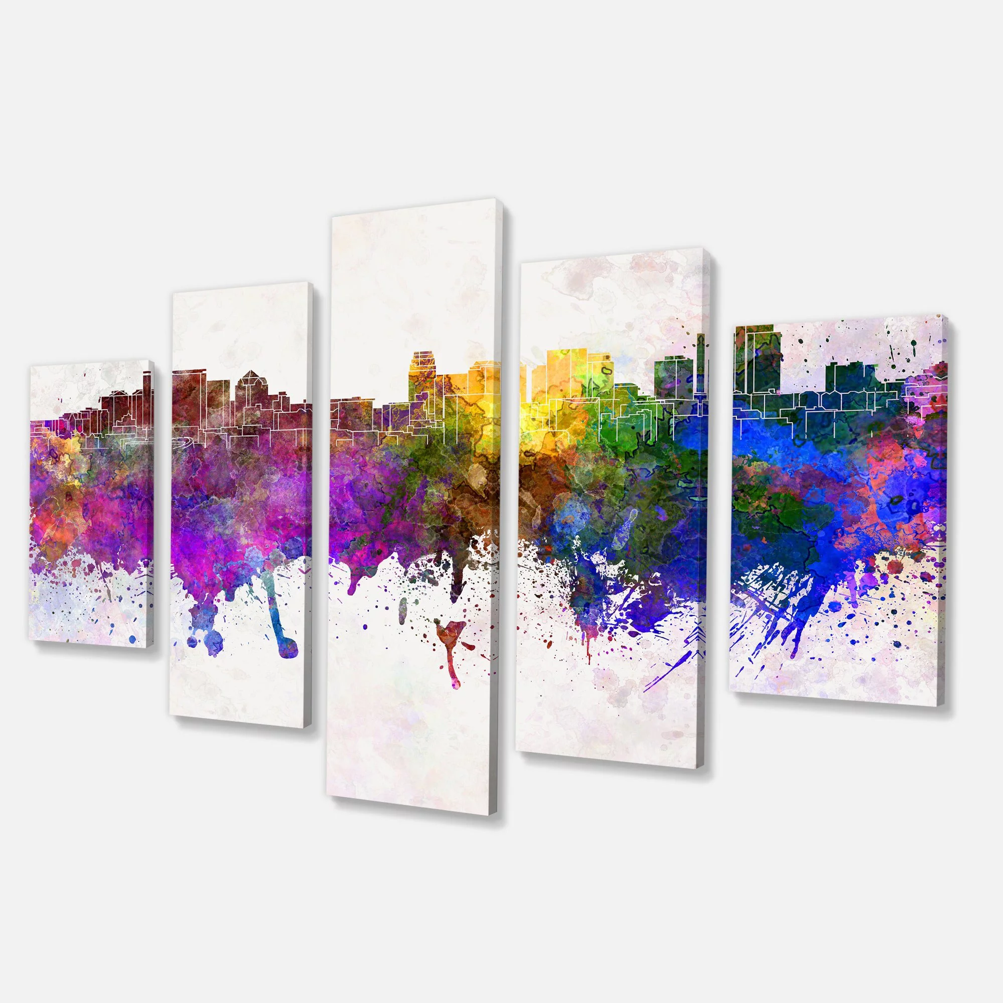 Design Art Salt Lake City Skyline Cityscape 5 Piece Painting Print on Wrapped Canvas Set