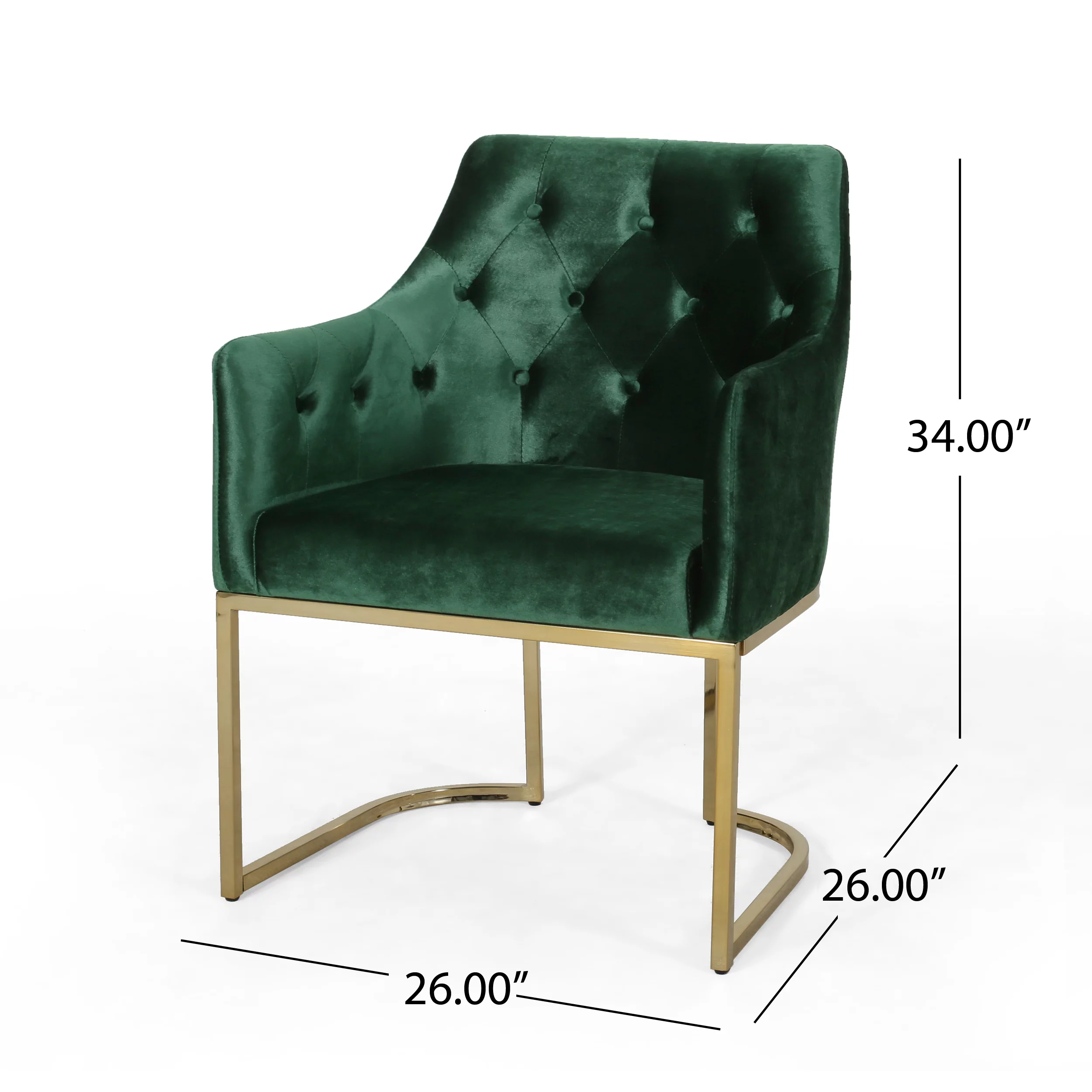 GDF Studio Emerton Modern Glam Velvet Tufted Accent Chair, Emerald and Gold
