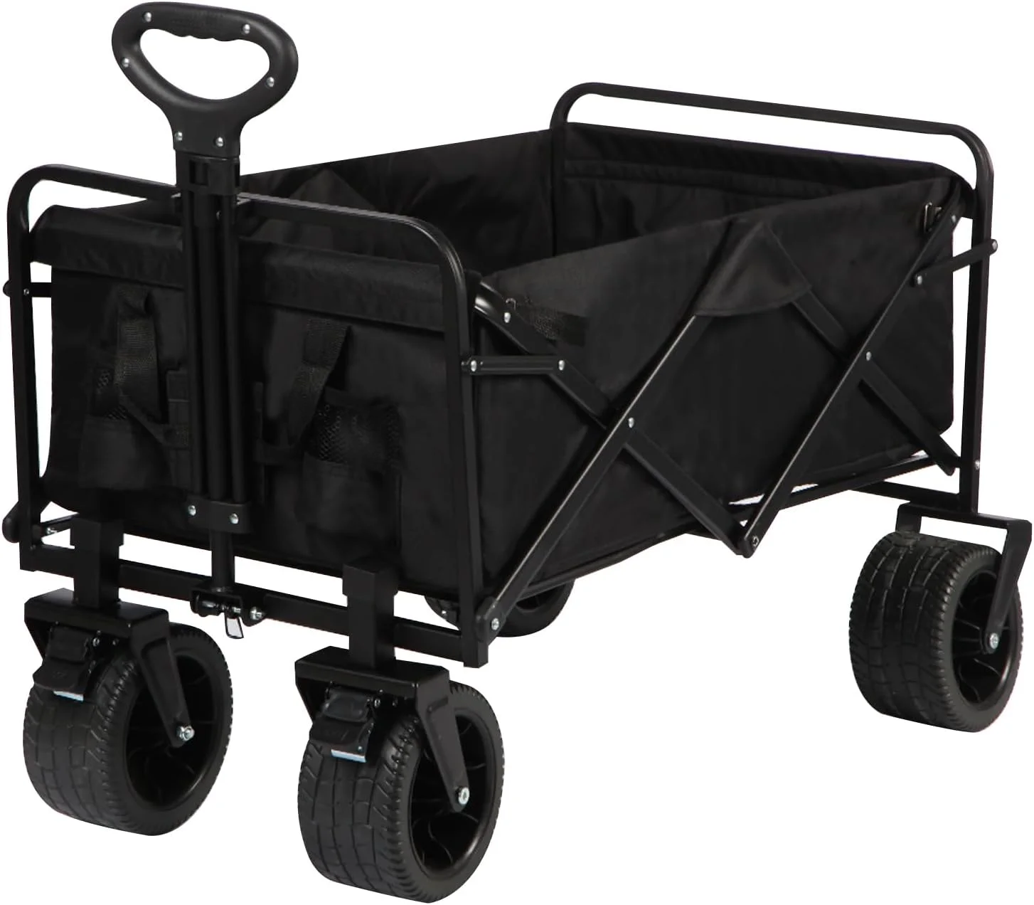 Heavy-Duty Folding 550 Lbs Collapsible Wagon with Big Wheels - Robust Construction, Spacious Interior, Adjustable Rolling Carts, Outdoor Folding Camping Wagons, Portable Utility Cart (Black)