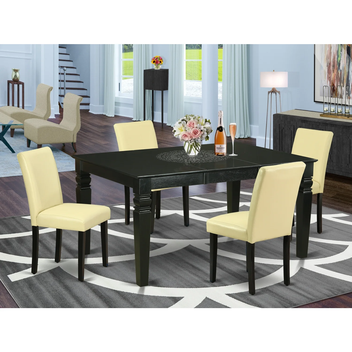 East West Furniture Weston 5-piece Wood Dining Set in Black/Eggnog