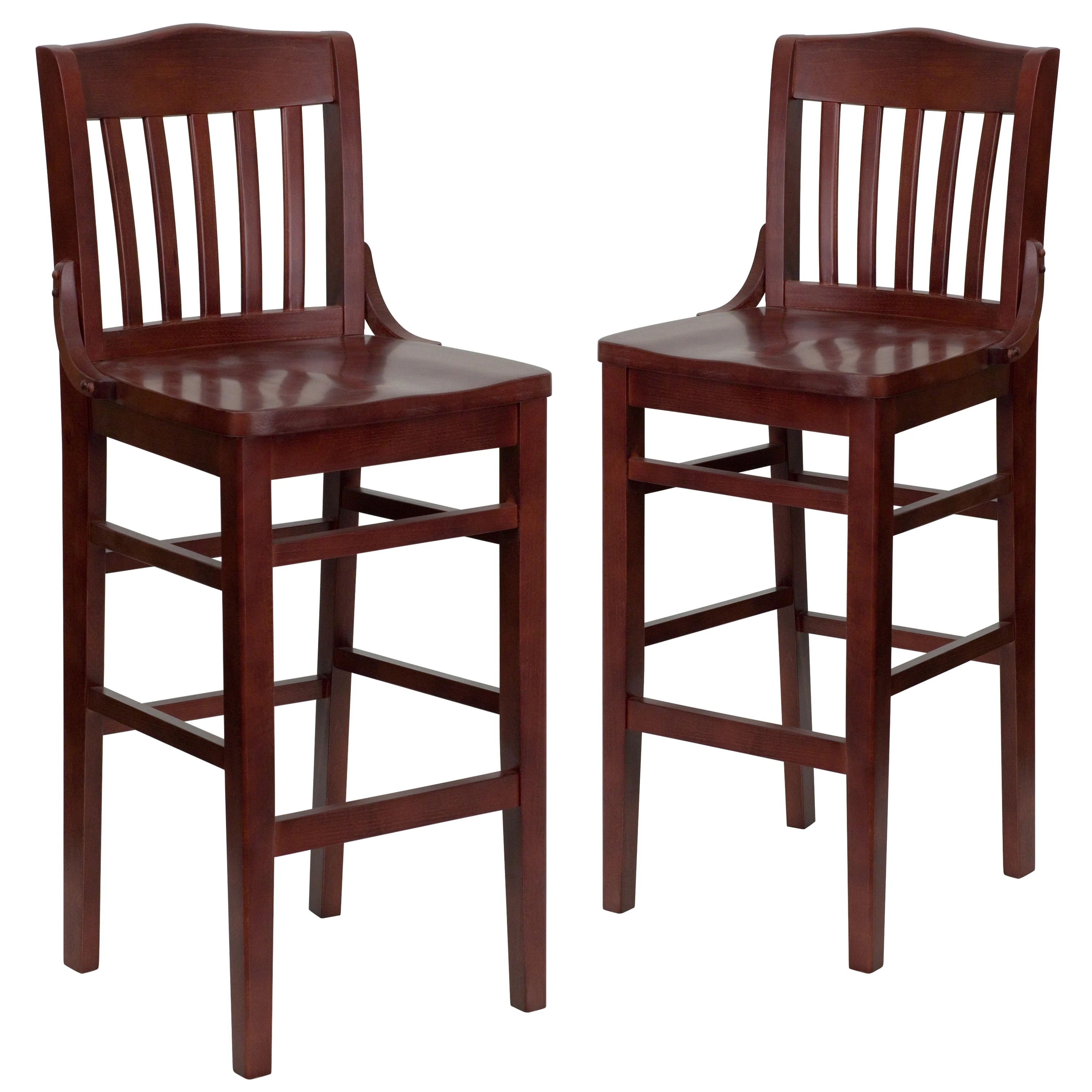 Flash Furniture 2 Pk. HERCULES Series Mahogany Finished School House Back Wooden Restaurant Barstool