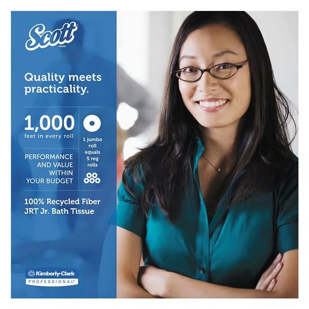 Scott 67805 Essential 100Percent Recycled Fiber Jumbo Roll Toilet Tissue, 2-Ply - 12 Rolls Per Carton