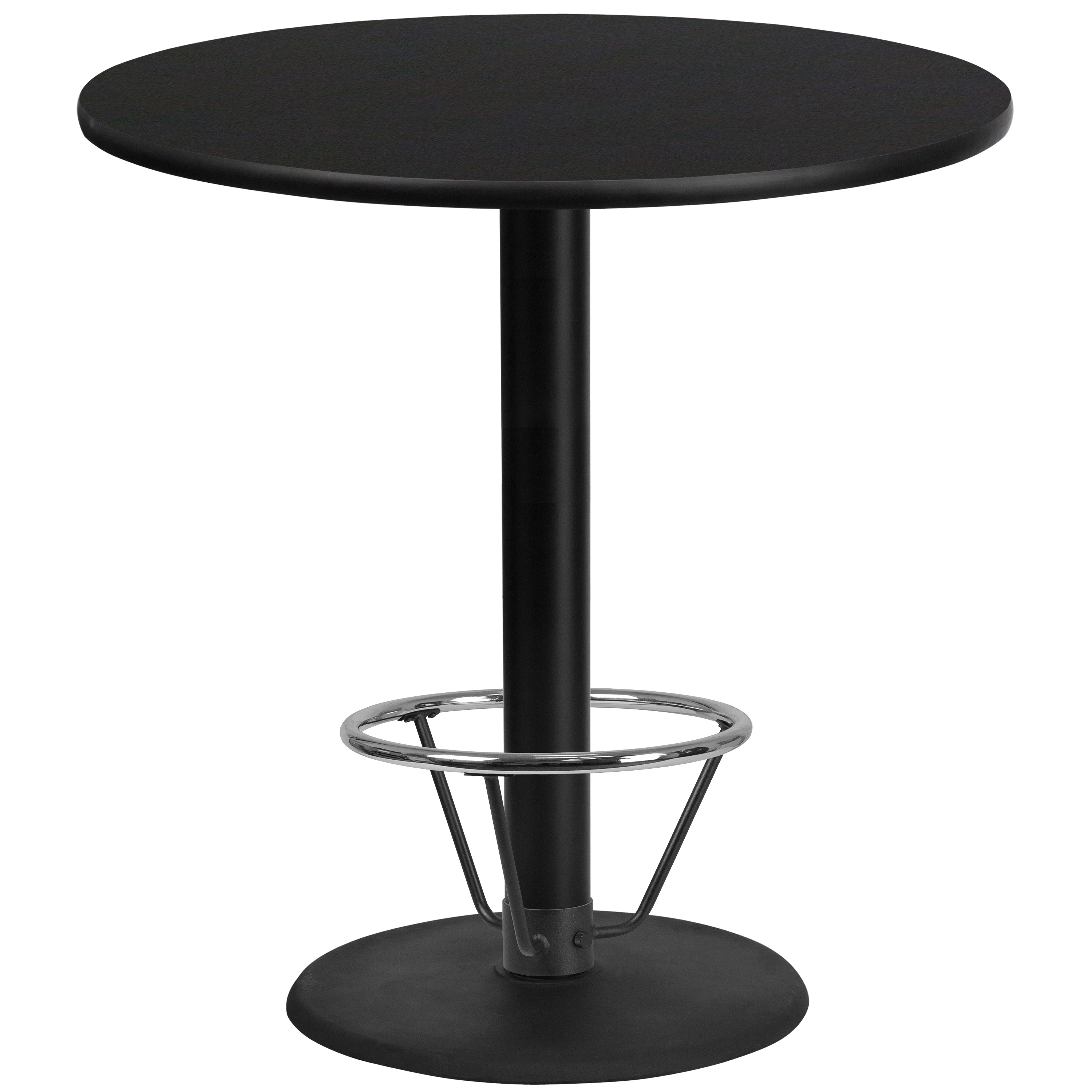 Flash Furniture 42'' Round Black Laminate Table Top with 24'' Round Bar Height Table Base and Foot Ring