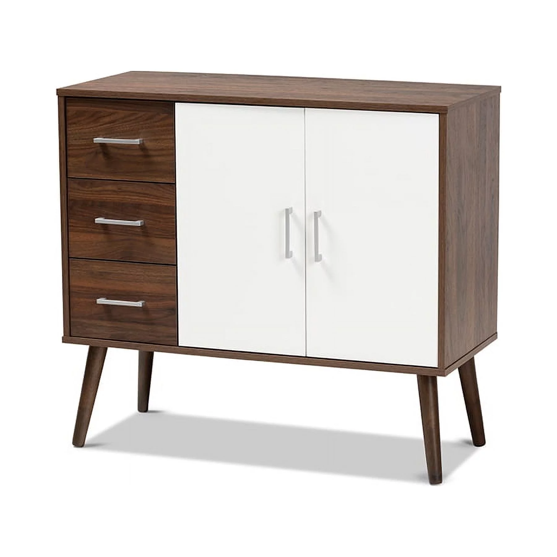 Baxton Studio Leena Two-Tone White and Walnut Wood 3-Drawer Sideboard Buffet