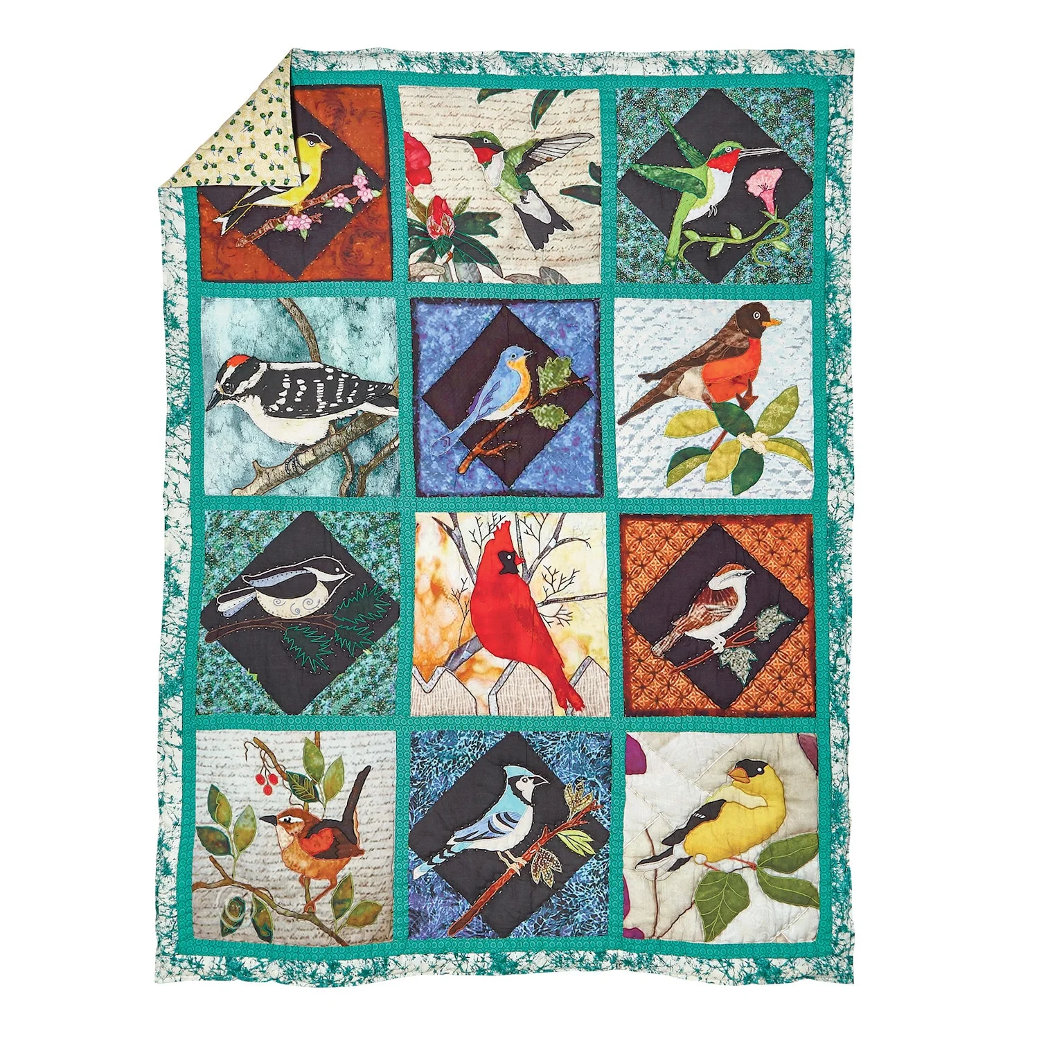 ART & ARTIFACT Backyard Birds Quilted Throw Blanket Afghan, Cotton, 50