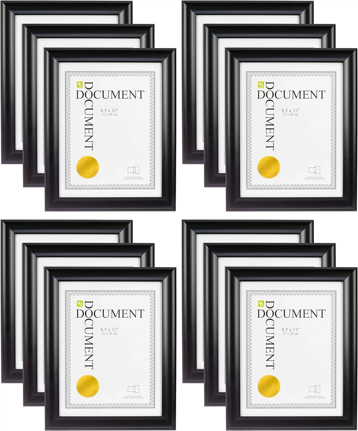 KG Reagan Document Frame - Black, 12-Pack, 8.5