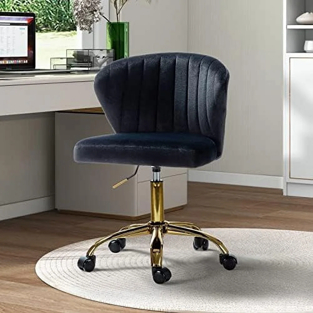 TINA' Office Desk Chairs with Wheels & Gold Base  JOMA Velvet Cute Armless Office Chair  Adjustable Low Back Swivel Rolling Chair  Upholstered Task Chair for Living Room Vanity St