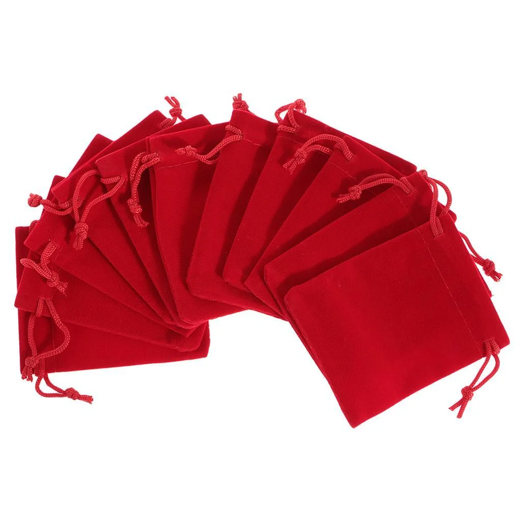 perfeclan 6x10 pieces Velvet Bags Wedding Party Gift Drawstring Jewelry Pouches Red