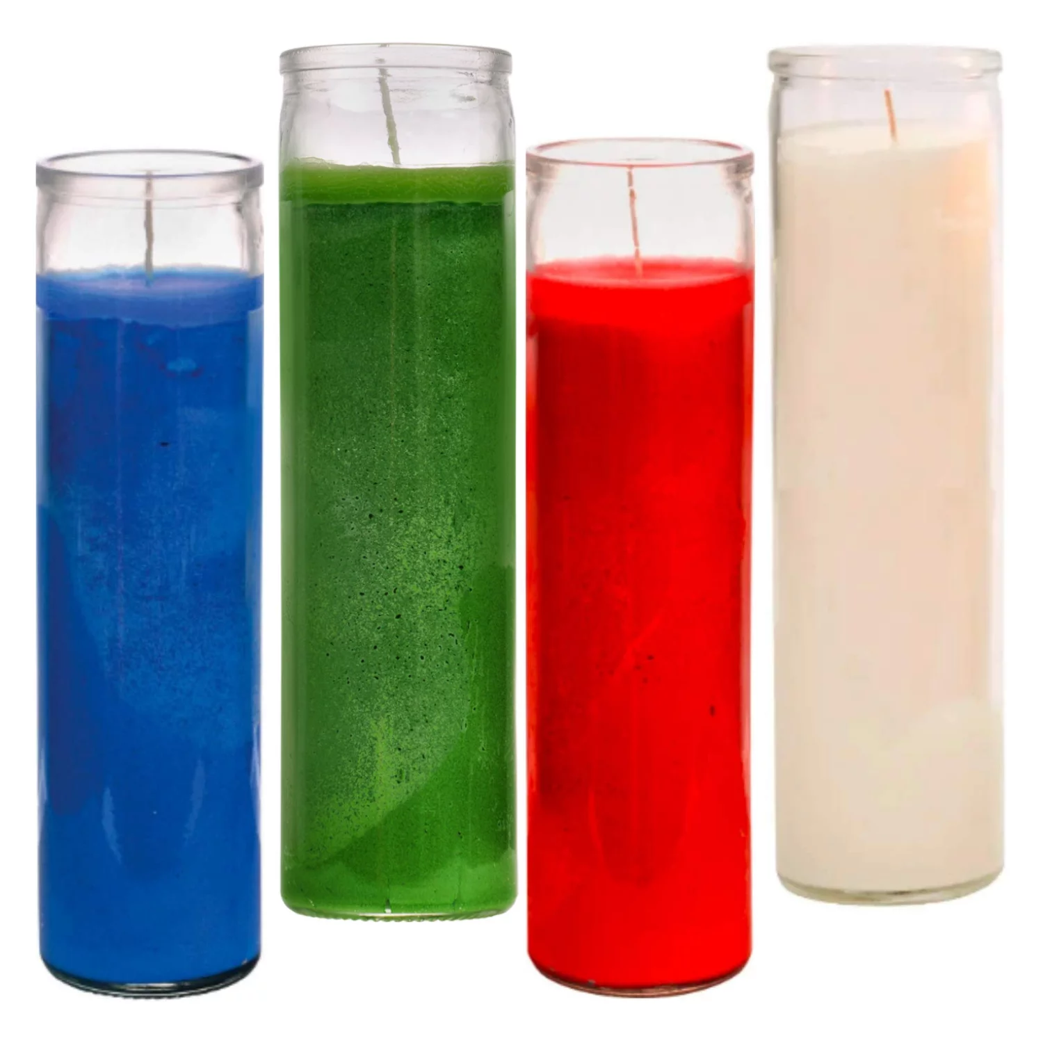 Unscented Jar Candles - Red Green Blue White Wax Candle (4 Pack) Glass Jars Candle Set 72 Hrs Burn Time by Osnell USA