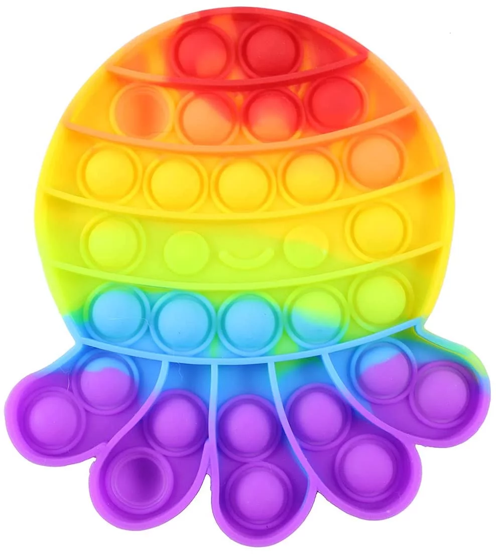 Rainbow Octopus Bubble Pop Fidget Toy - Ocean Sea Animal Silicone Push Poke Bubble Wrap Fidget Toy - Pop the Bubbles Down Then Flip it over and Do it Again - Sensory Stress Toy OT