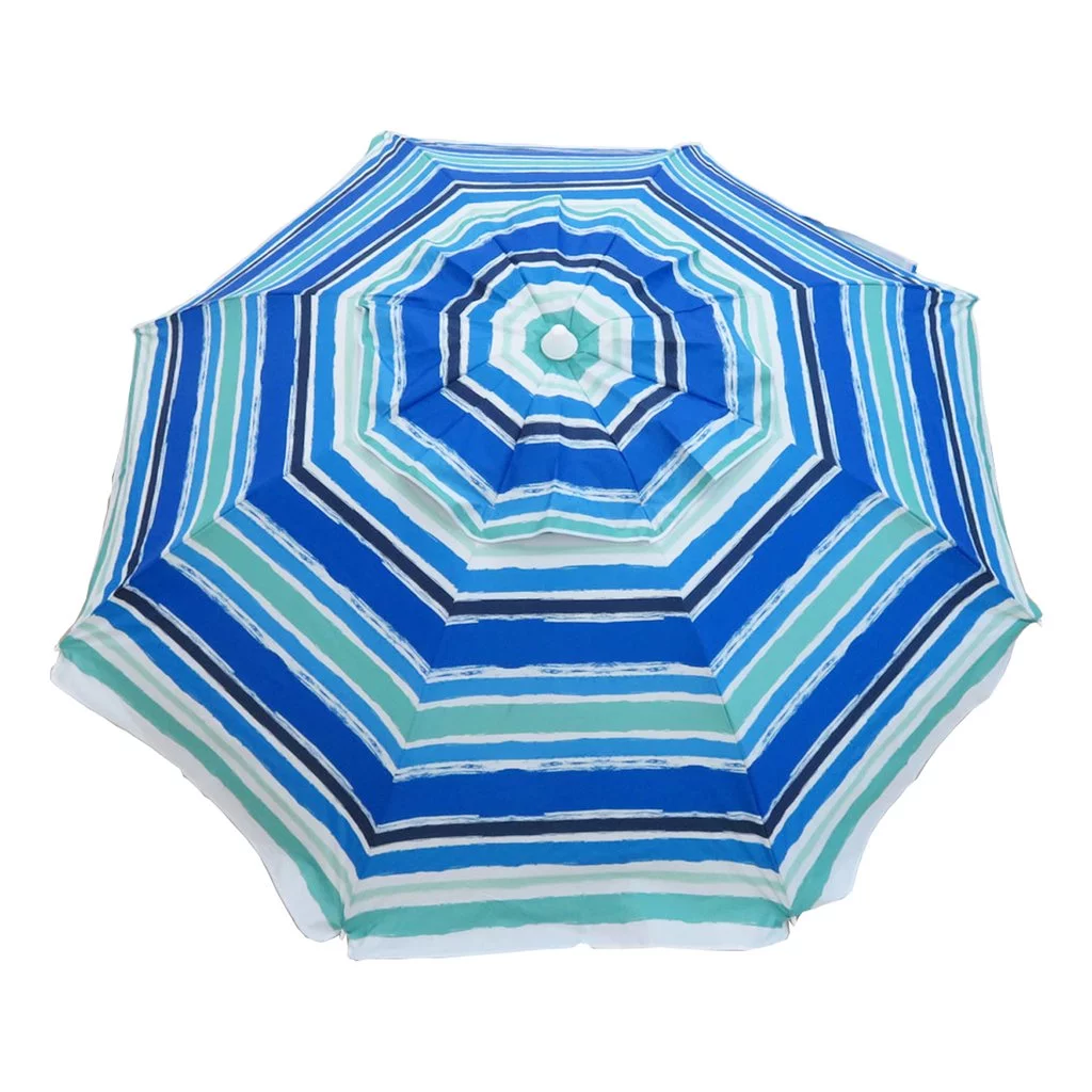 7 ft Brush Stroke Blue and Green Striped Beach Umbrella with Travel Bag