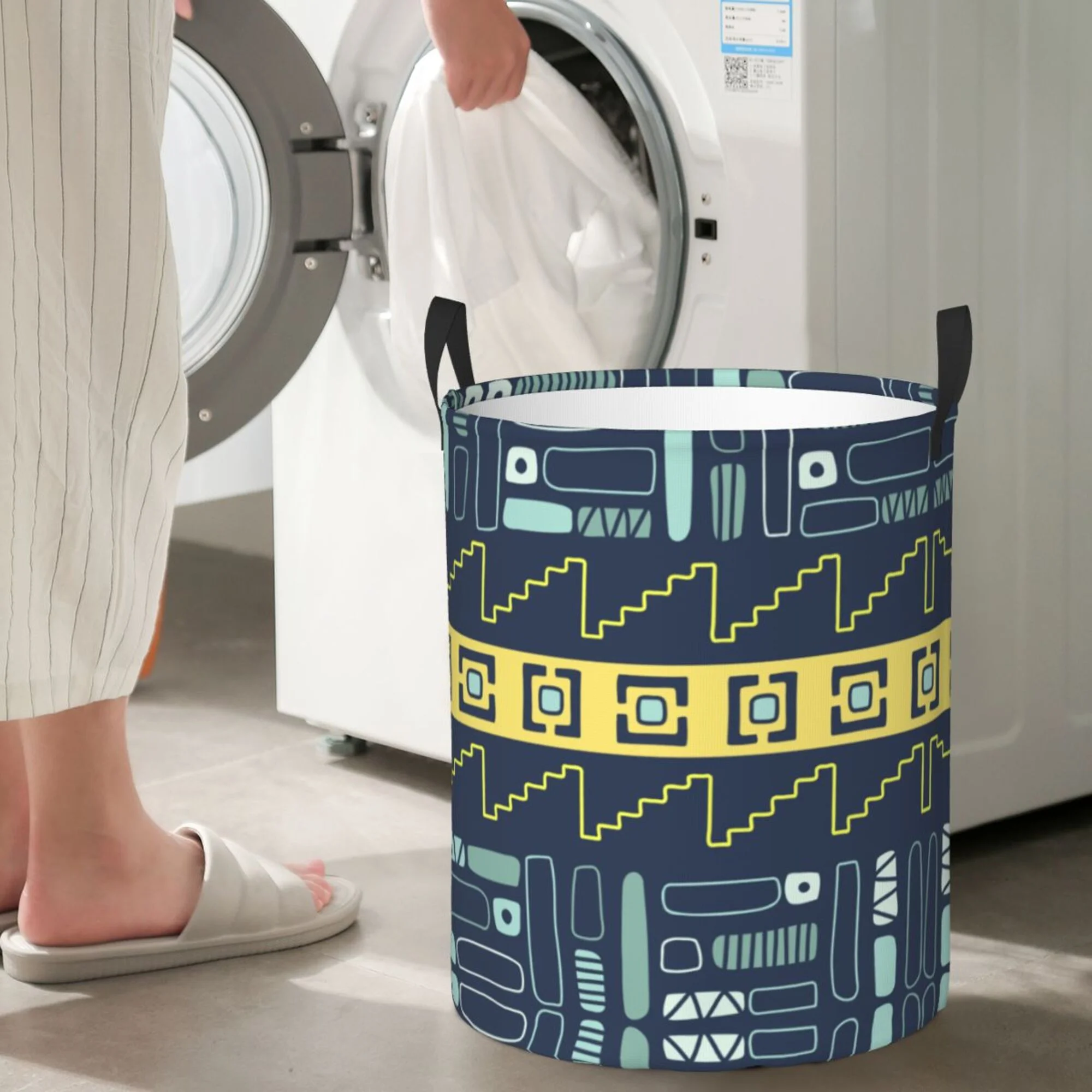 ZICANCN Laundry Basket Organizer, Retro Blue Boho Ethnic Style Collapsible Hamper for Bathroom Bedroom Laundry Room, Small Size