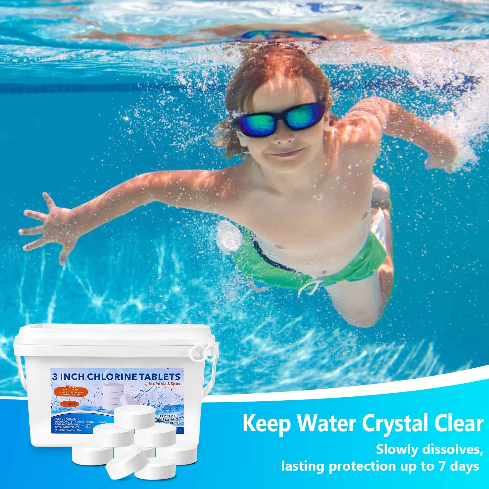 5 LB 3 Inch Chlo Rīne Tâ b lets for Pool Clear, Last Up to 7 Days, Slow Dissolve, Swim Pool Clear