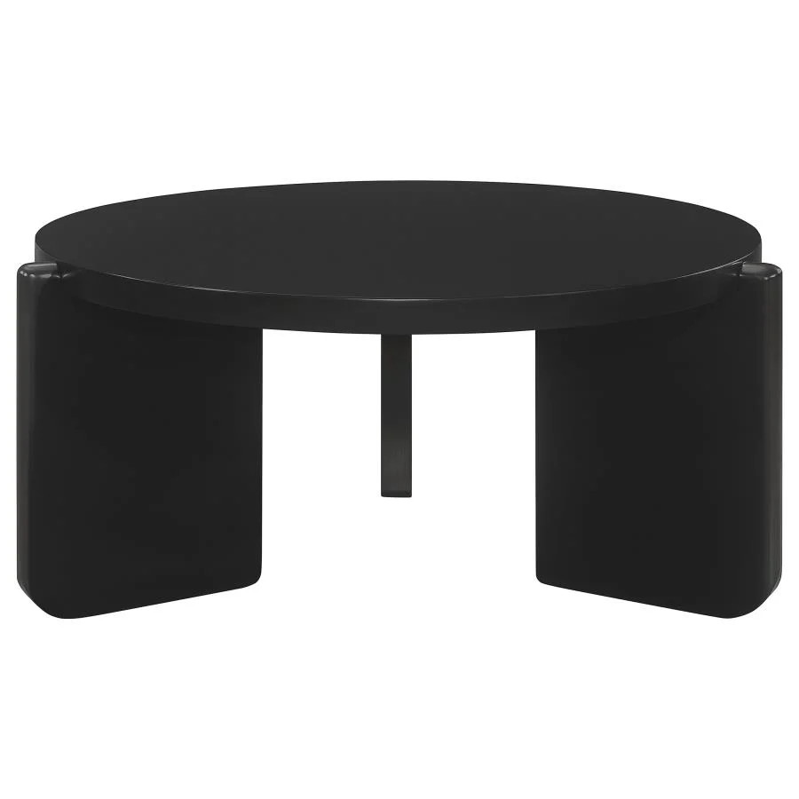 Ganso Round Metal Coffee Table with Tempered Glass Top Black