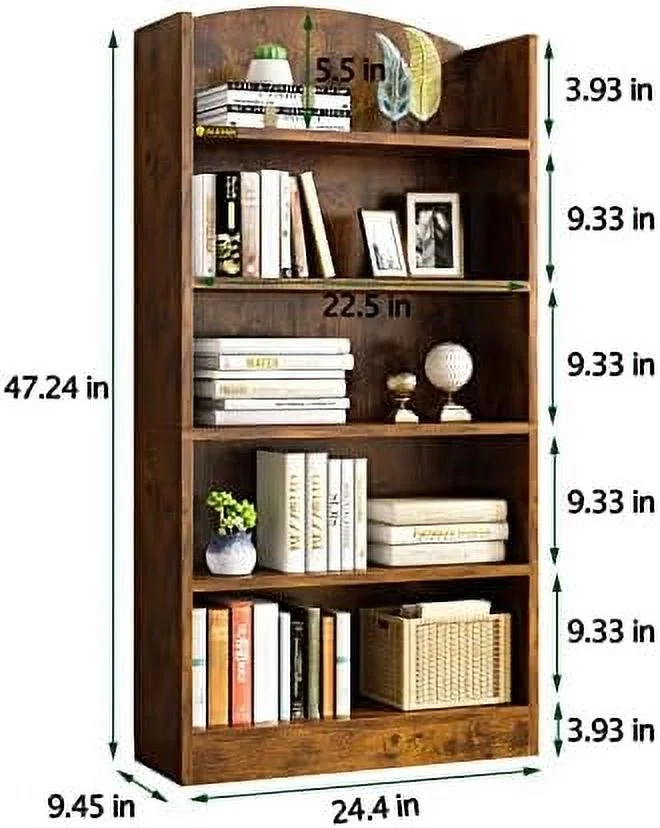 TJCGDTY Wood 5 Tier Bookcase  47.24" Tall Office Bookshelf 5   Open Book  Bookshelves Standing Display  Units for Home Office  Living Room  Bedroom  Kitchen-
