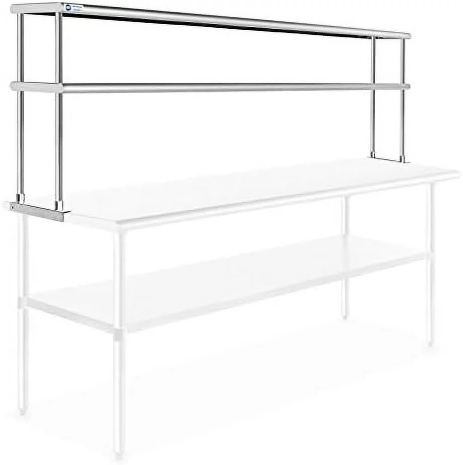 HBROLJF NSF Stainless Steel Commercial 2 Tier Double Overshelf 48 in. x 12 in. for Kitchen Prep & Work Table