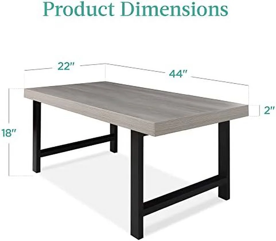 TJUNBOLIFE 44in Modern Coffee Table Butcher Block Top Large Accent Table  Rectangular Wood Industrial Rustic Coffee Table for Living Room w/ 2in Metal Legs  3in Tabletop - Brown