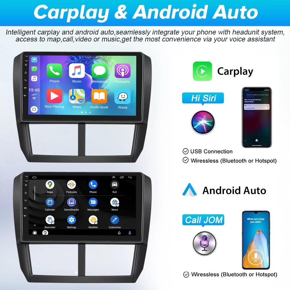 Podofo 2+64G Android 13 for Subaru Forester 2008-2012 Wireless Carplay Android Auto 9'' Touchscreen Car Stereo Radio WIFI GPS FM Bluetooth Hifi, AHD Backup Camera