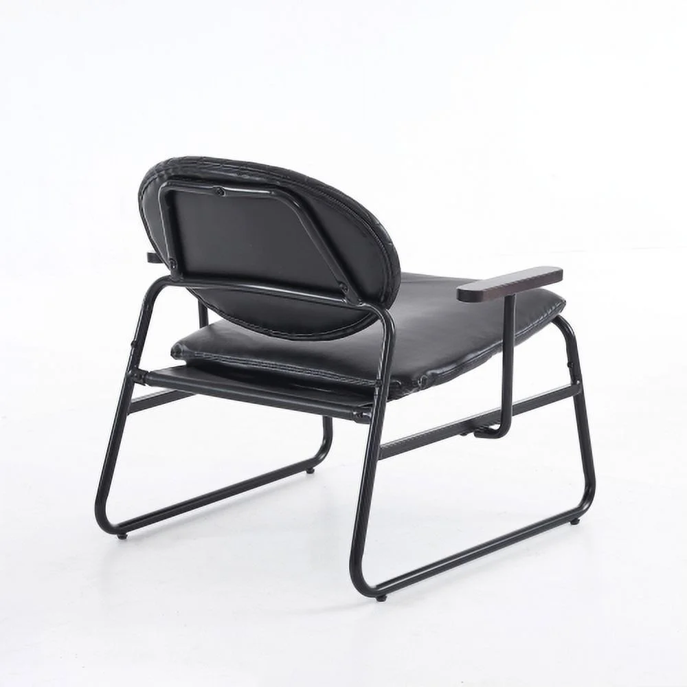 YLtoohoom Modern Oval Back Faux Leather Accent Chairs  Armchairs Living Room Chairs Leisure Chair Lounge Chair with Metal Frame  Black