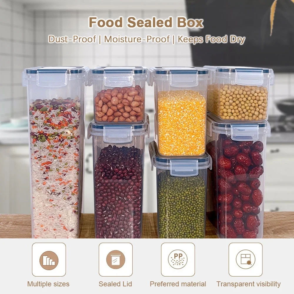 7PCS Food Storage Containers kitchen Storage Container BPA Free PP Pantry Organization with Lid Stackable Design for Cereal Snack Noodle Nut Pasta Flour Rice