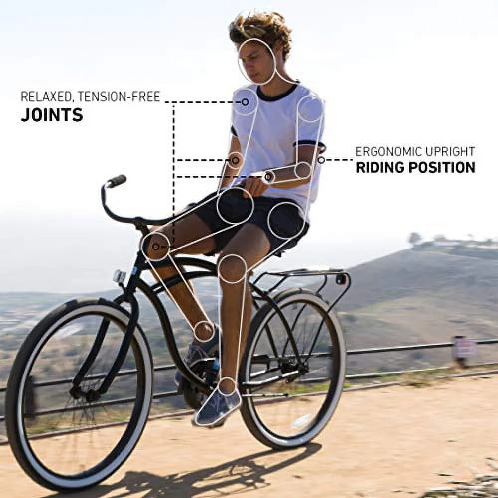 sixthreezero Around the Block Men's 26 In. 7-Speed New Beach Cruiser Bicycle with Rear Rack, Steel Cloud