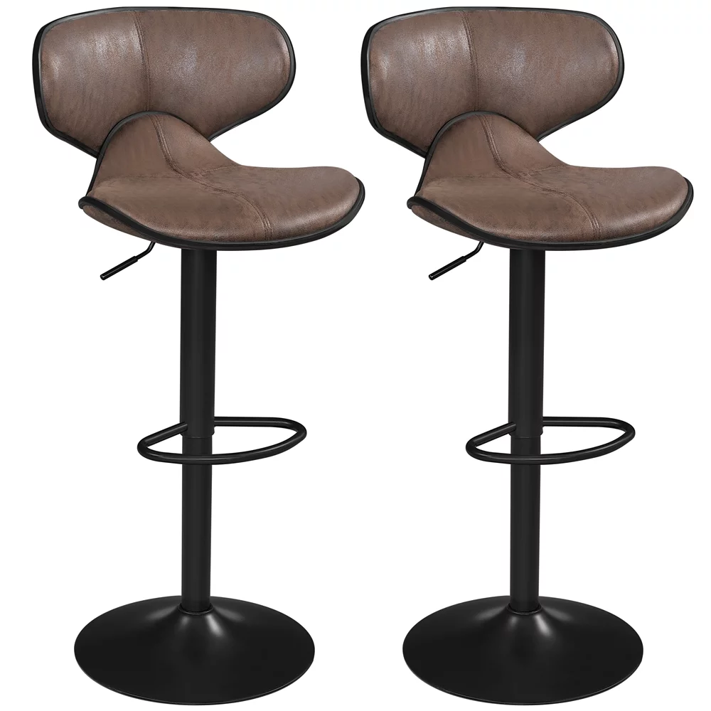 Alden Design Adjustable Vintage Bar Stool with Low Back, Set of 2, Brown