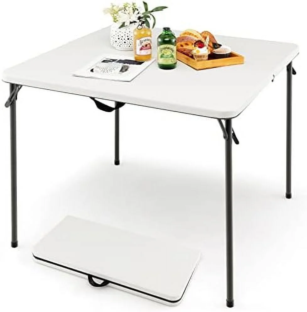 TJCGDTY 34" Square Folding Card Table  Foldable Plastic Folding Tables  Portable Fold Up Table w/Handle  White Indoor Outdoor Utility Bi-Folding Commercial Table for Picnic  Party  Di