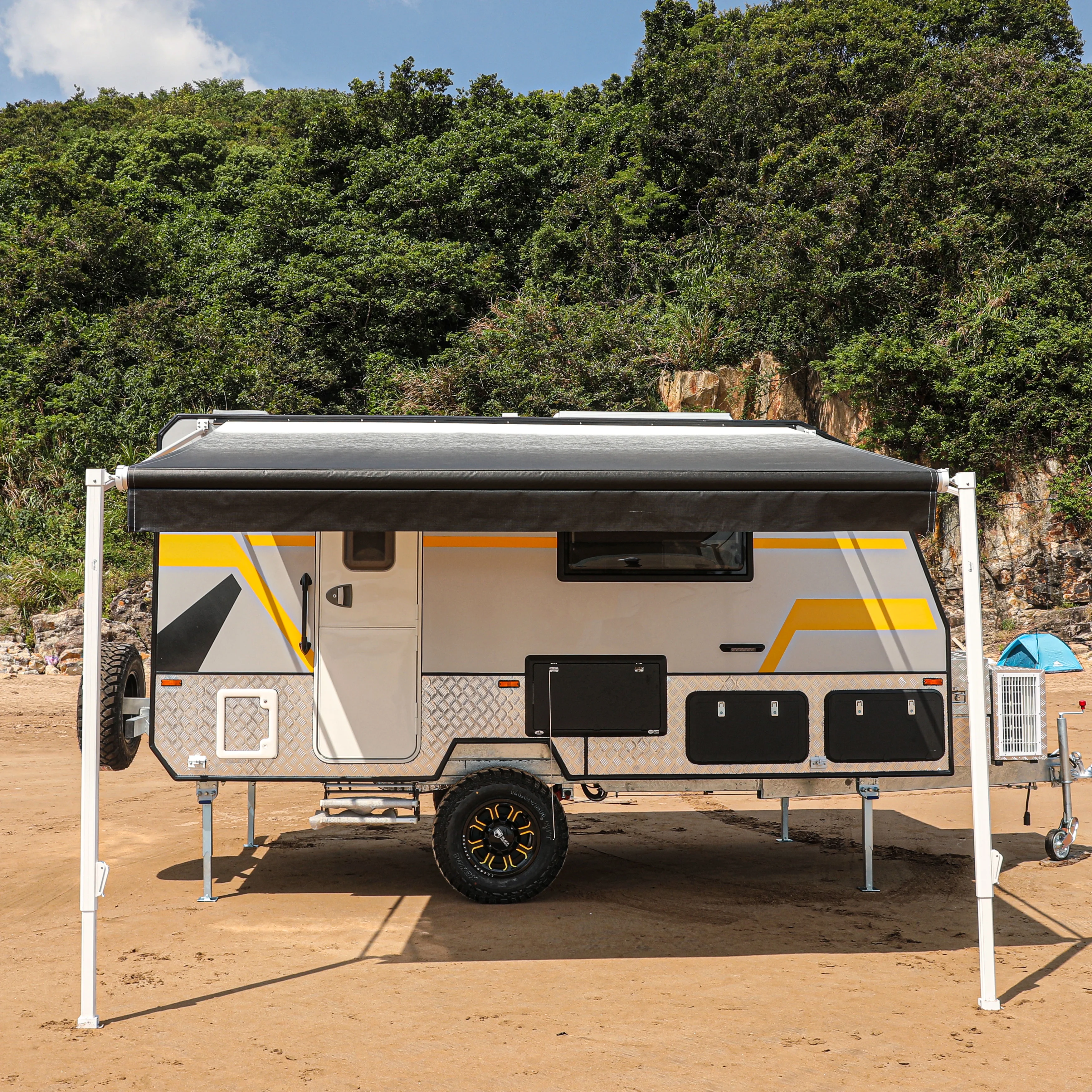 ALEKO Retractable RV Awning 12X8 ft Patio Camping Waterproof Vinyl Canopy Black