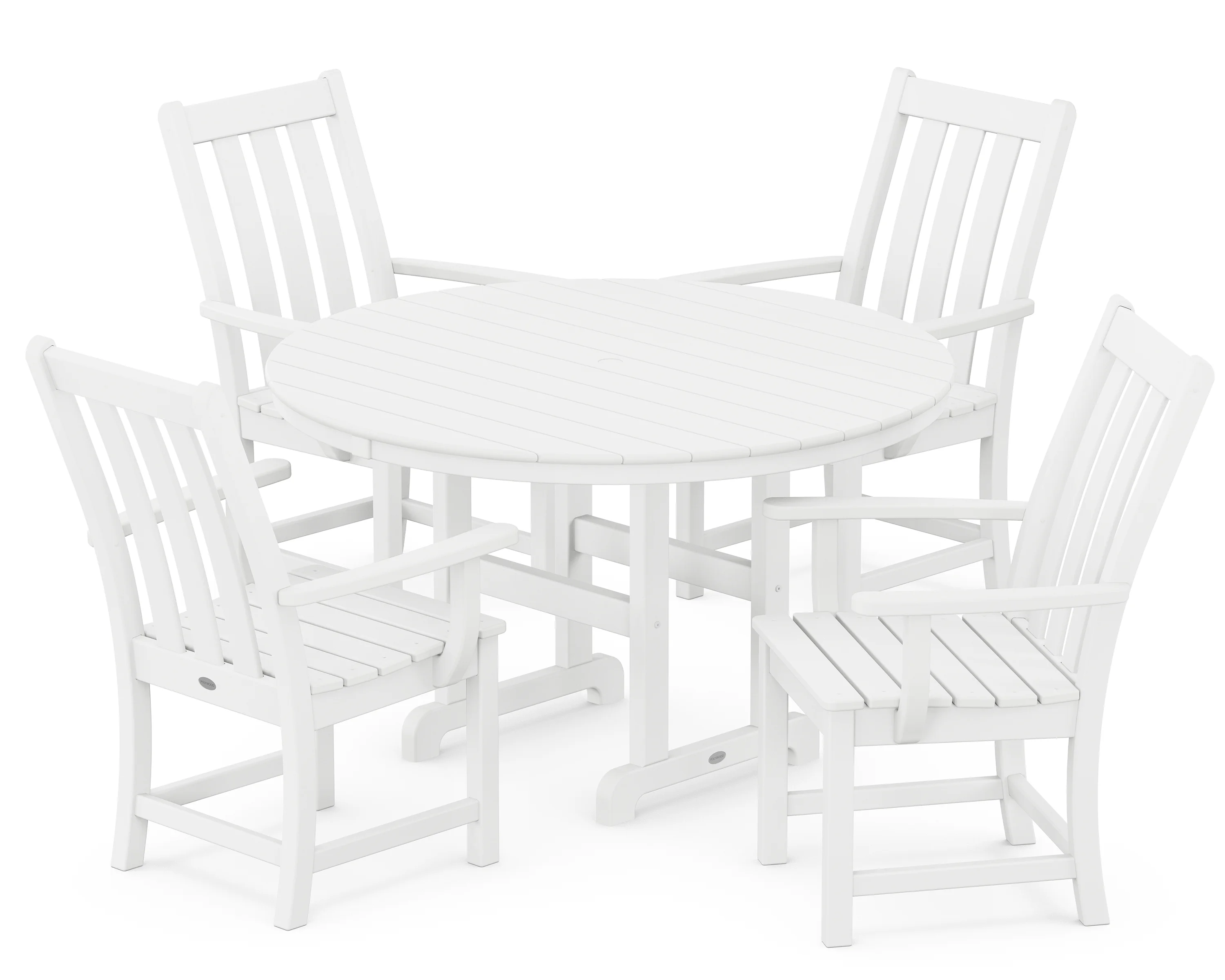 POLYWOOD Vineyard 5-Piece Round Farmhouse Dining Set in White