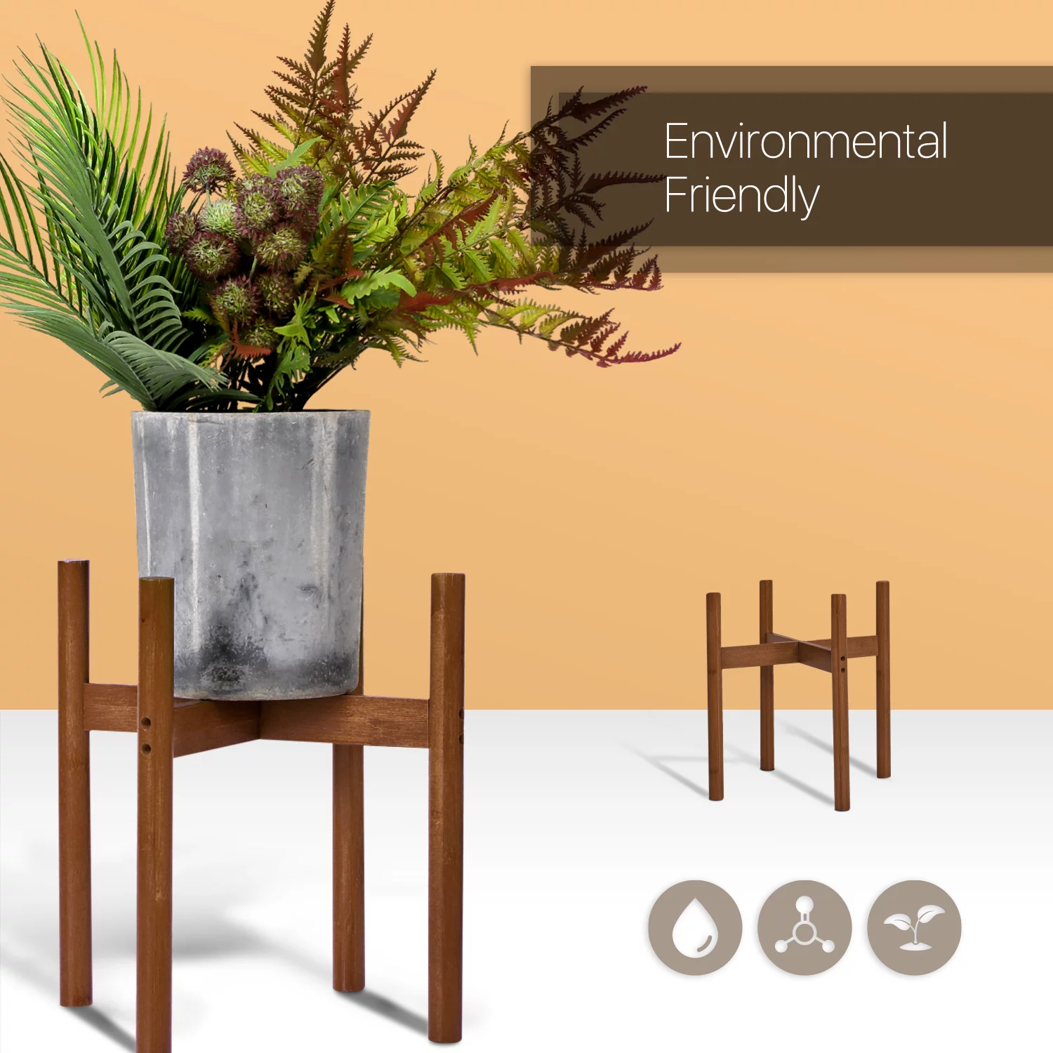 Magshion Bamboo Modern Plant Stand, Portable Pot Holder, Brown, Brown, for Garden Patio