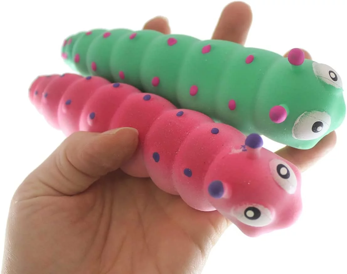2 Sand Filled Stretchy Caterpillar - Moldable Sensory, Stress, Squeeze Fidget Toy ADHD Special Needs Soothing Grub Bug (RANDOM COLORS)