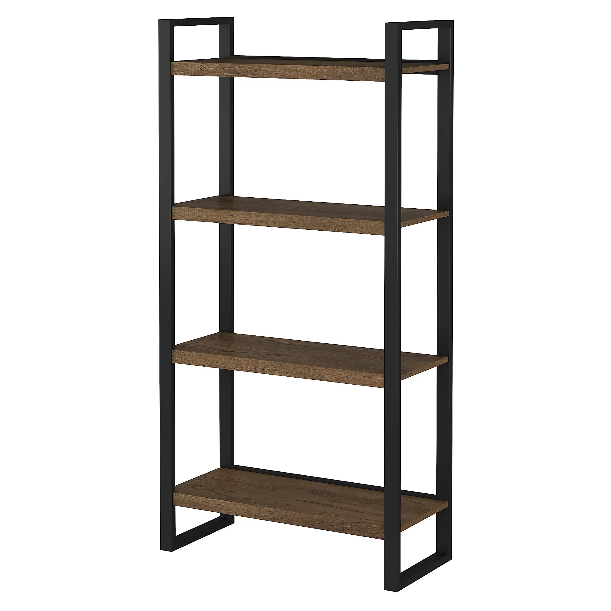 Bush Furniture Latitude 4 Shelf Etagere Bookcase in Brown Embossed