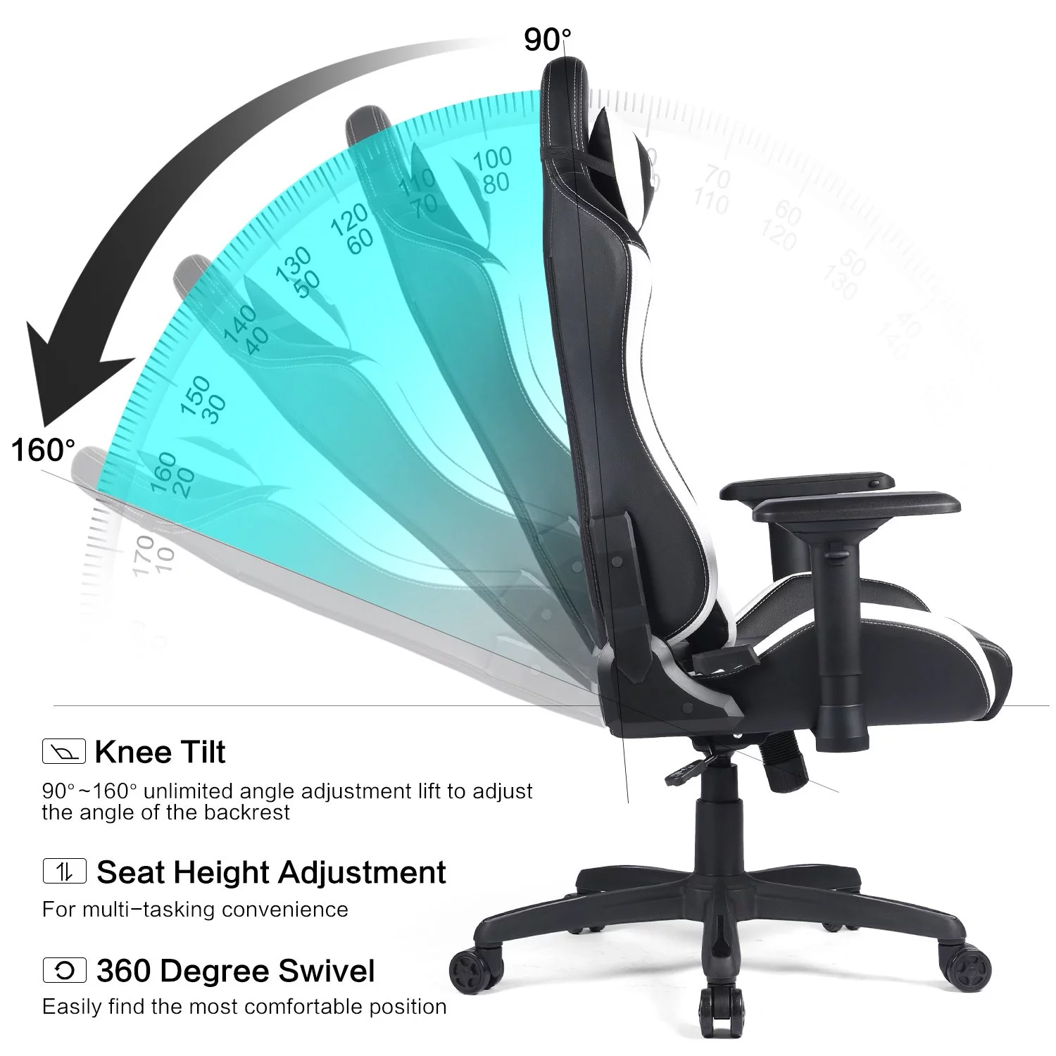 GTRACING Adjustable & Ergonomic Swivel Gaming Chair, White