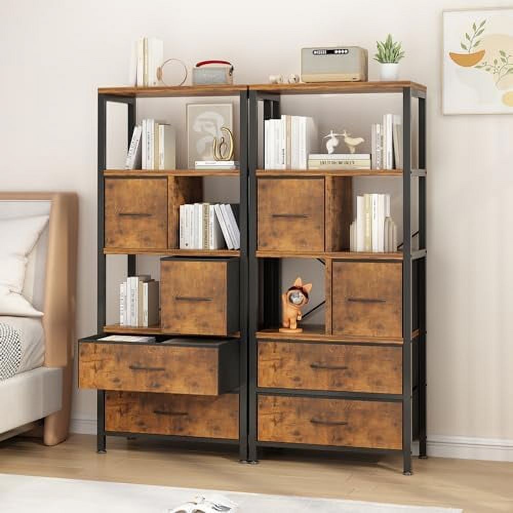 SQVNBC 4-Tier Bookshelf with   Office Shelves  Wood and Metal Bookshelf with Drawers  Bookcase  Room  Office  Small Spaces  Black