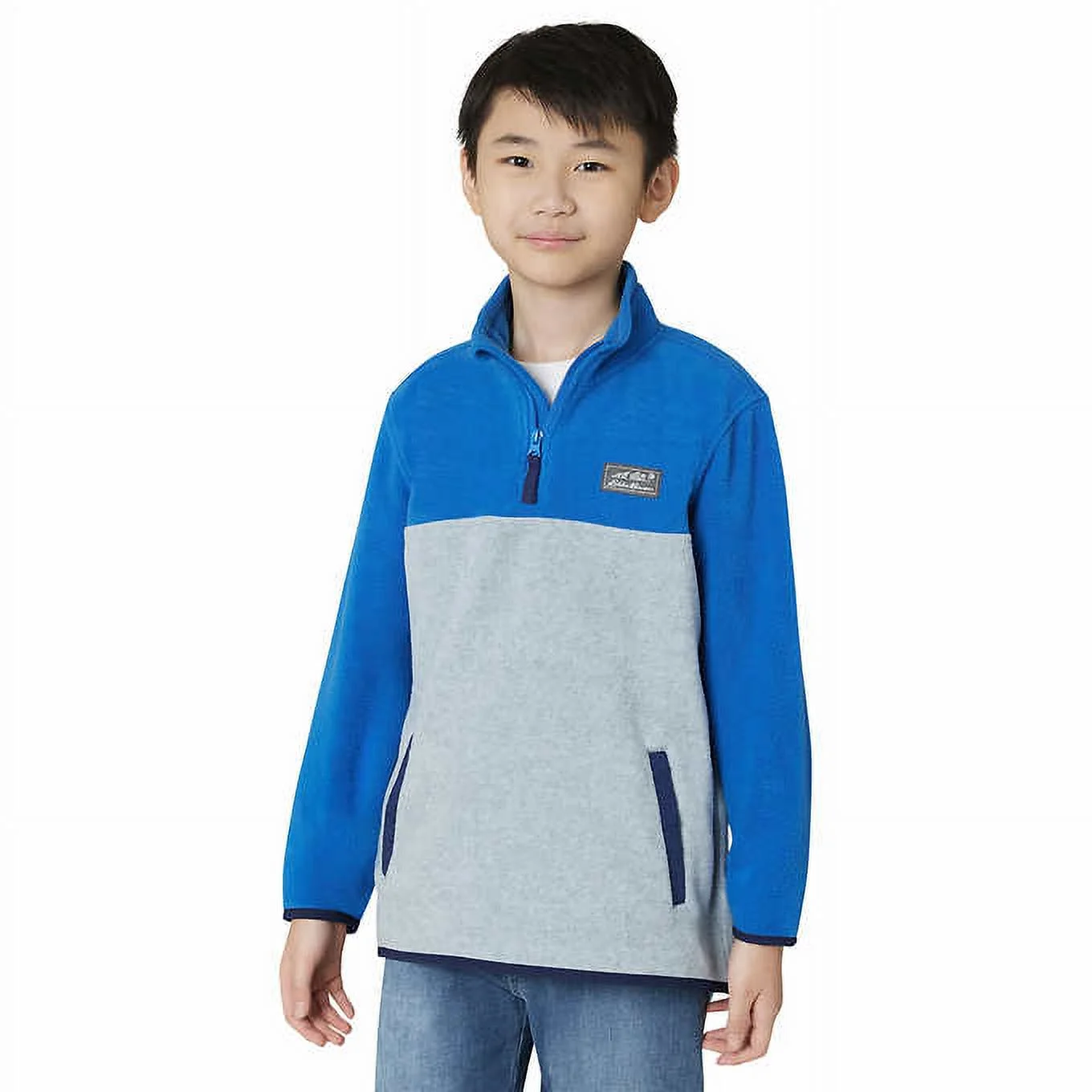 Eddie Bauer Youth Size Large 14/16, 1/4 Zip Fleece Sweater, Blue - Gray