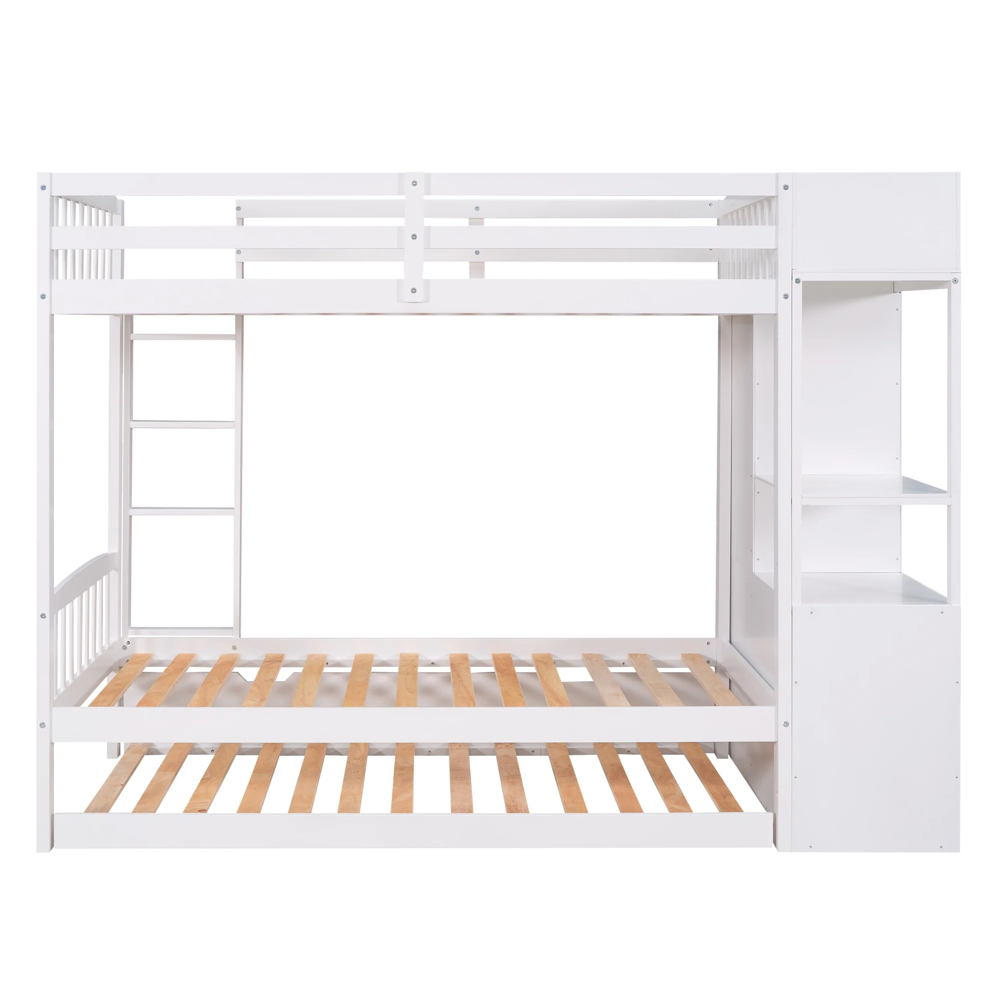 Twin over Twin Bunk Bed with Trundle and Multi-functional Locker, White