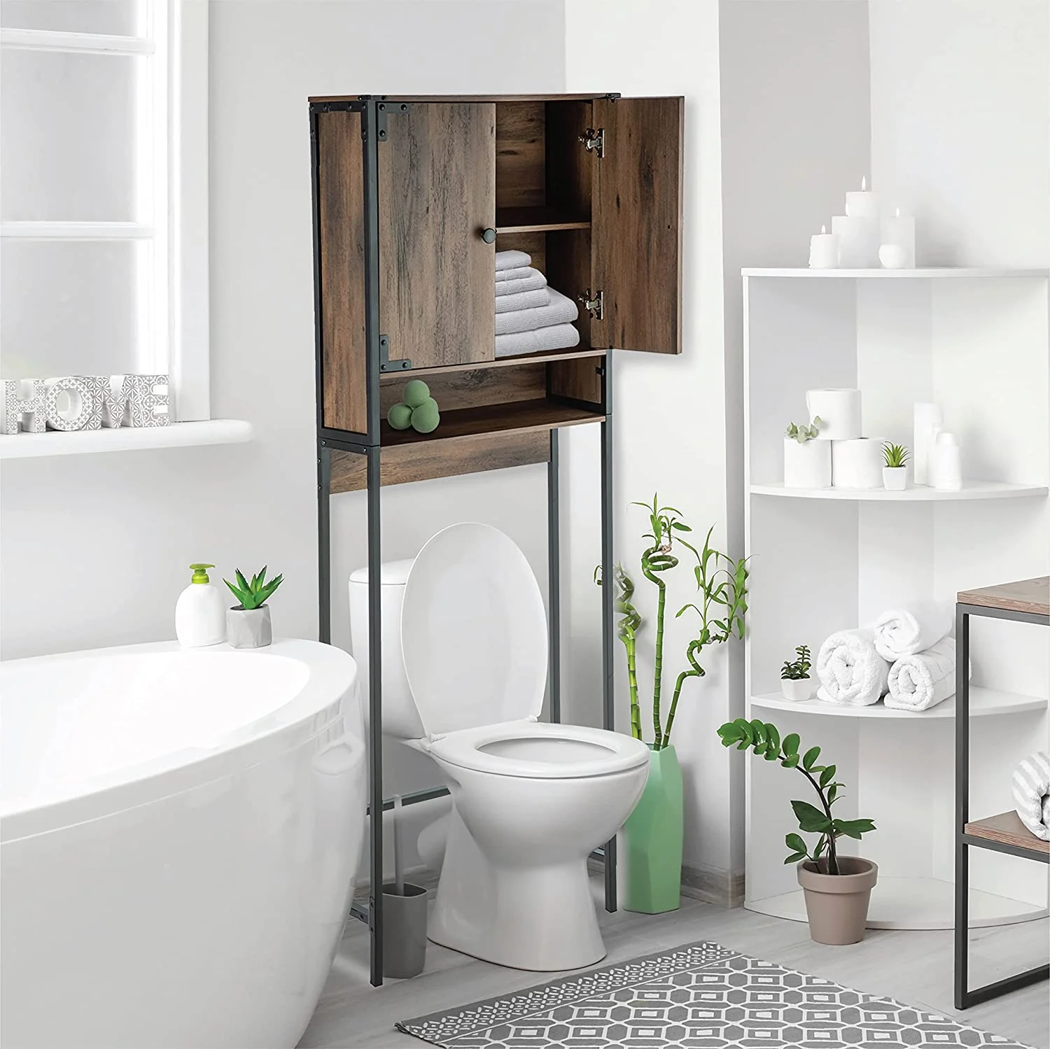YANPO Over The Toilet Bathroom Organizer for Storage, Industrial Themed with a Steel Frame and Adjustable Shelf