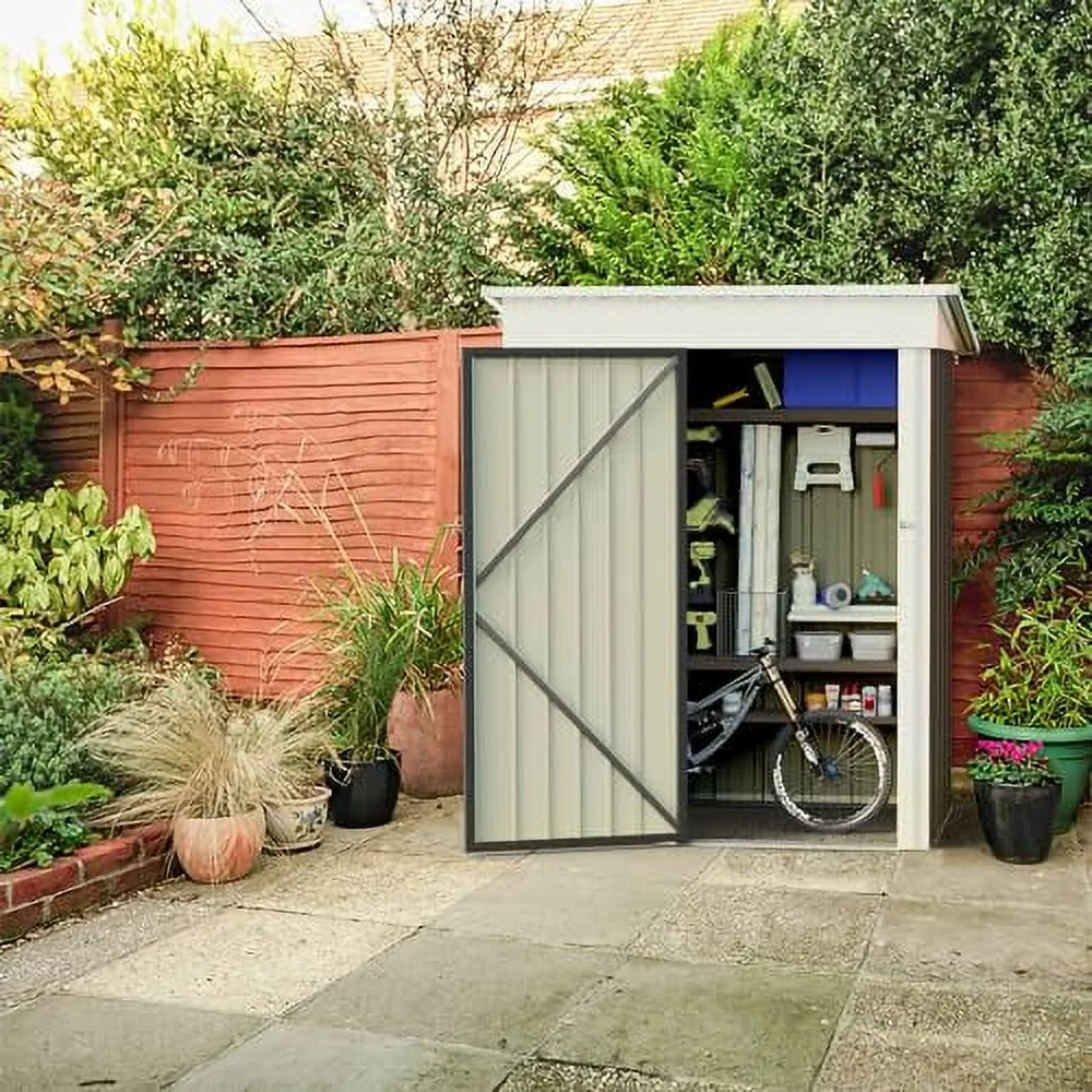 Flamaker Storage Shed Waterproof Metal Garden Shed with Lockable Door Utility Tool Shed Outdoor Storage for Backyard, Patio and Lawn (5 x 3 FT, White)