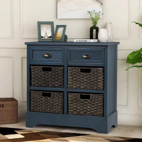 Rustic Blue Storage Cabinet with Two Drawers Retro Buffet Cabinet for Hallway, Living Room, Bedroom, Easy Assembly