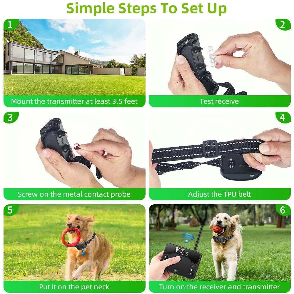 1/2/3 Pet Dog Wireless Electric Fence Containment System Training Collar Shock