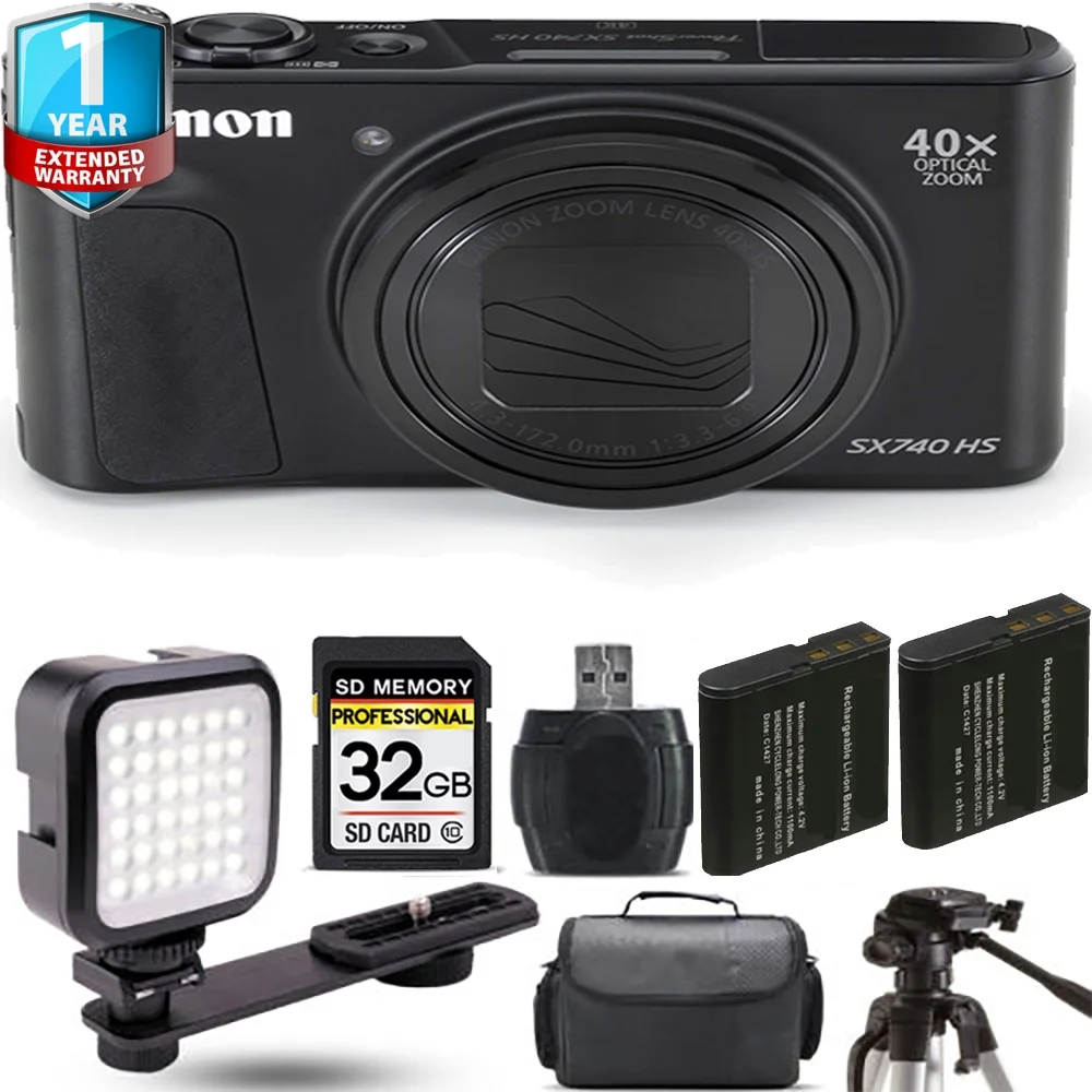 Canon PowerShot SX740 HS Digital Camera (Black) + Extra Battery + LED +1 Yr Warranty