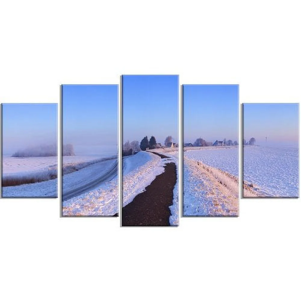 Design Art 'Lake and Dike at Sunrise Panorama' 5 Piece Photographic Print on Wrapped Canvas Set