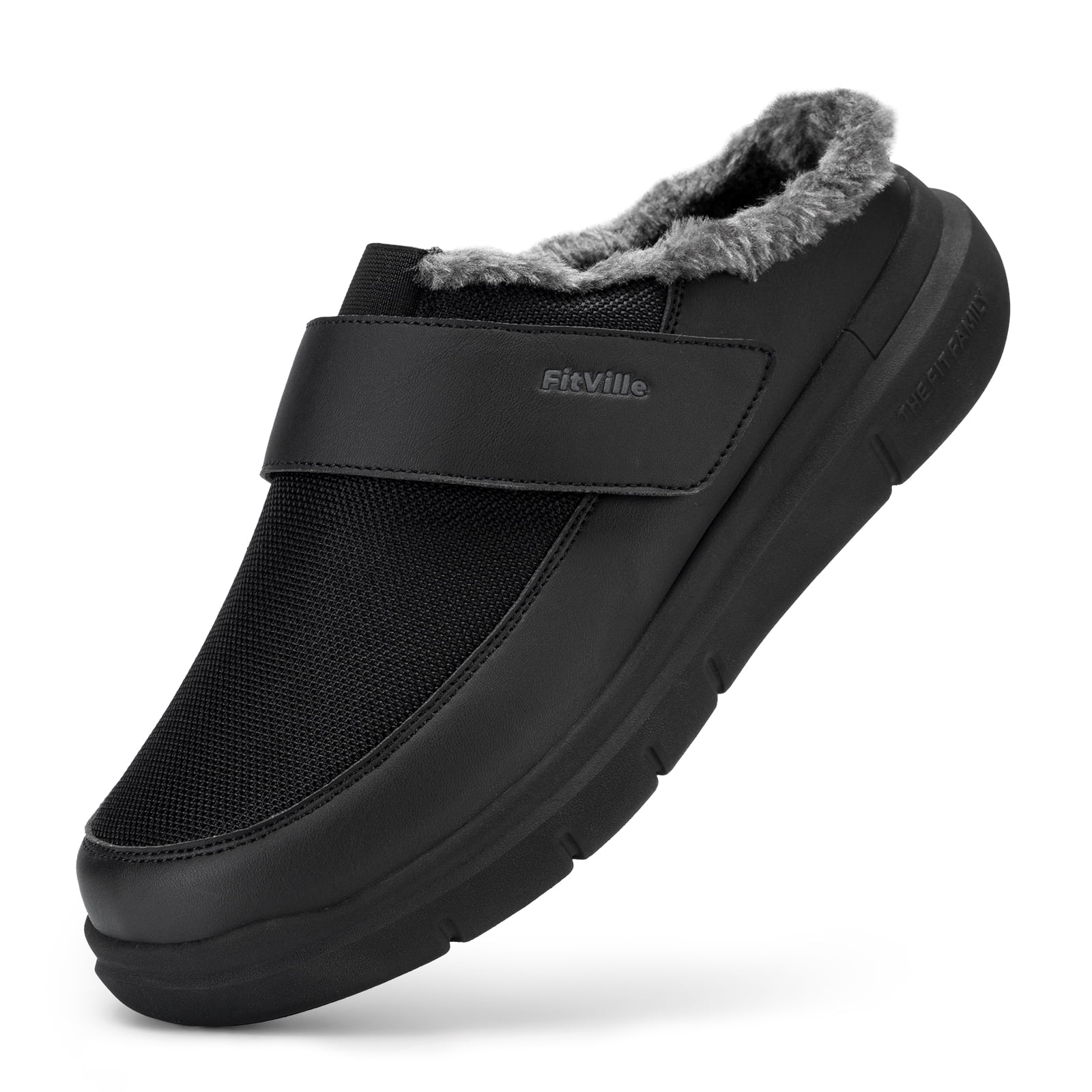FitVille Recovery Winter Slipper for Men Warm Fur Lining Home Slipper Booties Mens Wide Width Winter Clogs